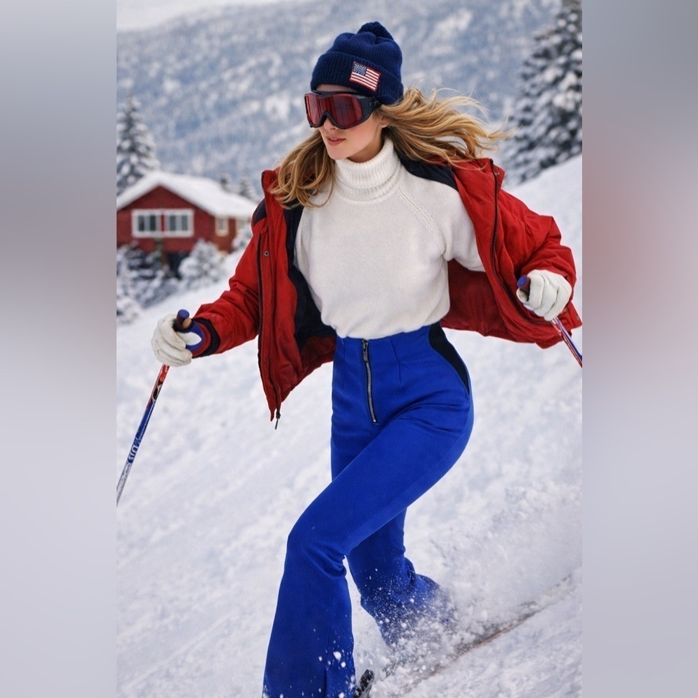 Y2K Vintage 90s Polo 2000 Ralph Lauren Women Cobalt Blue Ski Pant Sz 4 Flare Leg